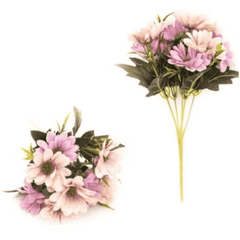 Huitich artificial pink daisy bouquet with soft pink flowers and green leaves in a flower bunch