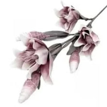 Artificial pink flower decor with three blossoms and dangling striped legs