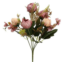 Huitich artificial pink peony bouquet with realistic petals and green leaves decorative flowers