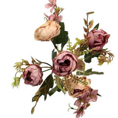 Huitich artificial pink peony bouquet with realistic petals and green leaves for home decor