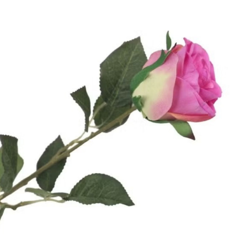 Huitich artificial pink rose flower with green leaves and realistic stem for decoration