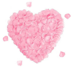 Huitich artificial pink rose petals arranged in a heart shape on white background