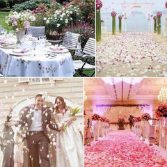 Huitich artificial pink rose petals used for wedding aisle decoration, outdoor table setting, and couple celebration