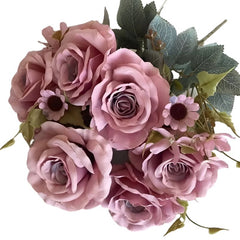Huitich artificial purple flower arrangement with realistic roses and greenery for home decor