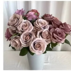 Huitich artificial purple flower decor bouquet with realistic petals in white vase