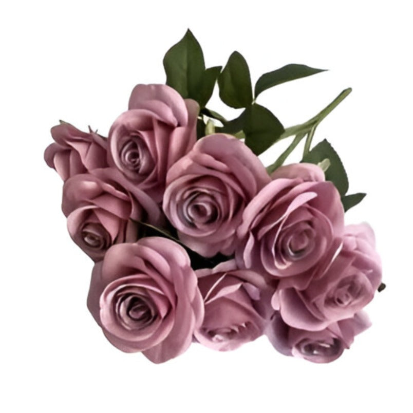 Huitich artificial purple flower decor bouquet with realistic green leaves for home decoration