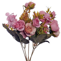 Huitich artificial purple mini roses bouquet with green leaves and detailed petals
