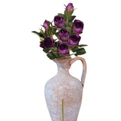 Huitich artificial purple peony bouquet displayed in a textured ceramic vase for home decor