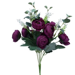 Huitich artificial purple peony bouquet with green leaves and white accent flowers for home decor