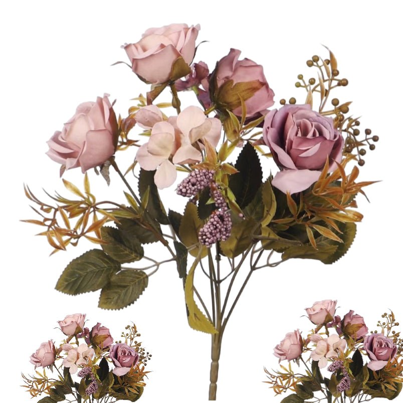 Huitich artificial purple rose bouquet UAE with delicate greenery and small flowers decoration