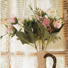 Huitich artificial purple rose bouquet UAE with green leaves arranged in a decorative ceramic vase