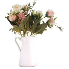 Huitich artificial purple rose bouquet UAE in white vase with green leaves and pink accents