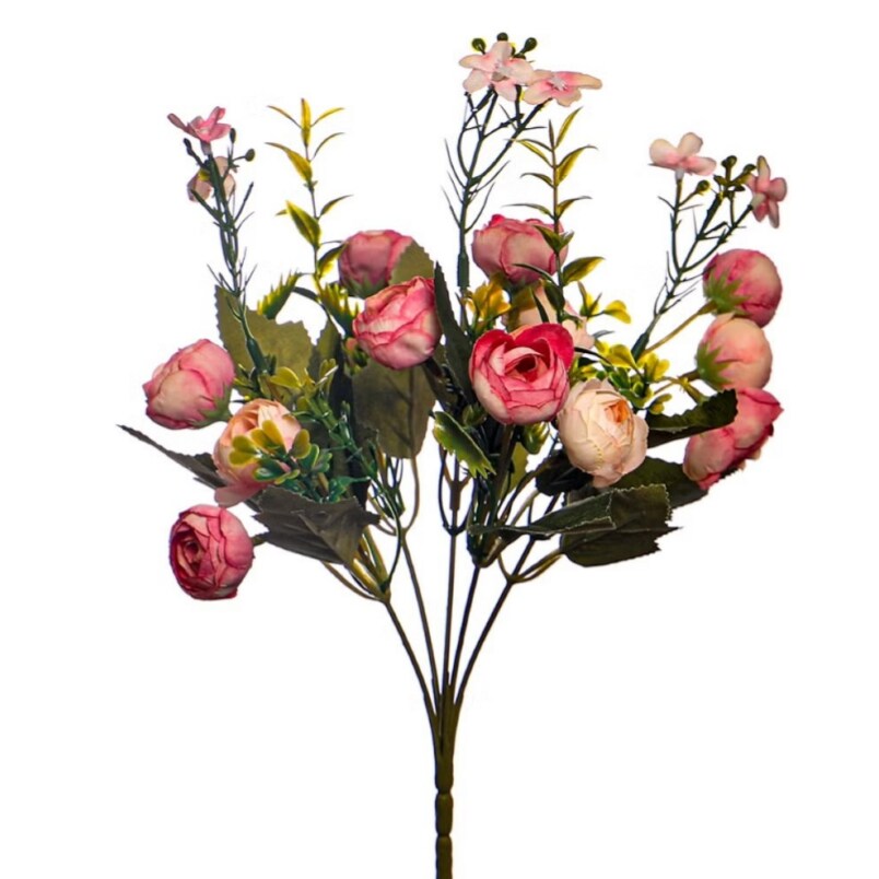 Huitich artificial red peony bouquet with pink and red flowers and green leaves arrangement