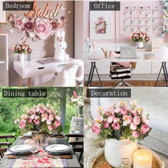 Artificial red peony bouquet displayed in bedroom, office, dining table, and decoration settings by Huitich