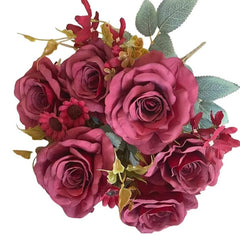 Huitich artificial red rose bouquet with realistic petals and green leaves perfect for home decor