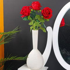 Huitich artificial red rose bouquet in white vase displayed by a black wall and mirror
