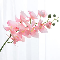 Huitich artificial red rose flowers with delicate pink petals and green buds on stem