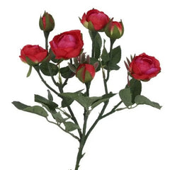 Huitich artificial red rose spray with multiple red rosebuds and green leaves
