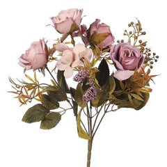 Huitich artificial rose flower bunch with pink and purple roses and green leaves for home decor
