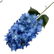Artificial blue flower stem with clustered blossoms and green leaves