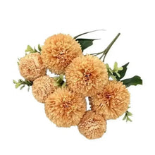 Artificial rose bouquet with apricot pom-pom blooms, green leaves and wire stems