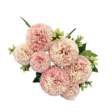 Artificial rose bouquet with pink double blooms, green leaves and curved stems