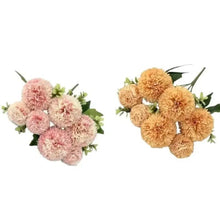 Artificial rose bouquet with pink and apricot pom-pom blooms, green leaves and stems