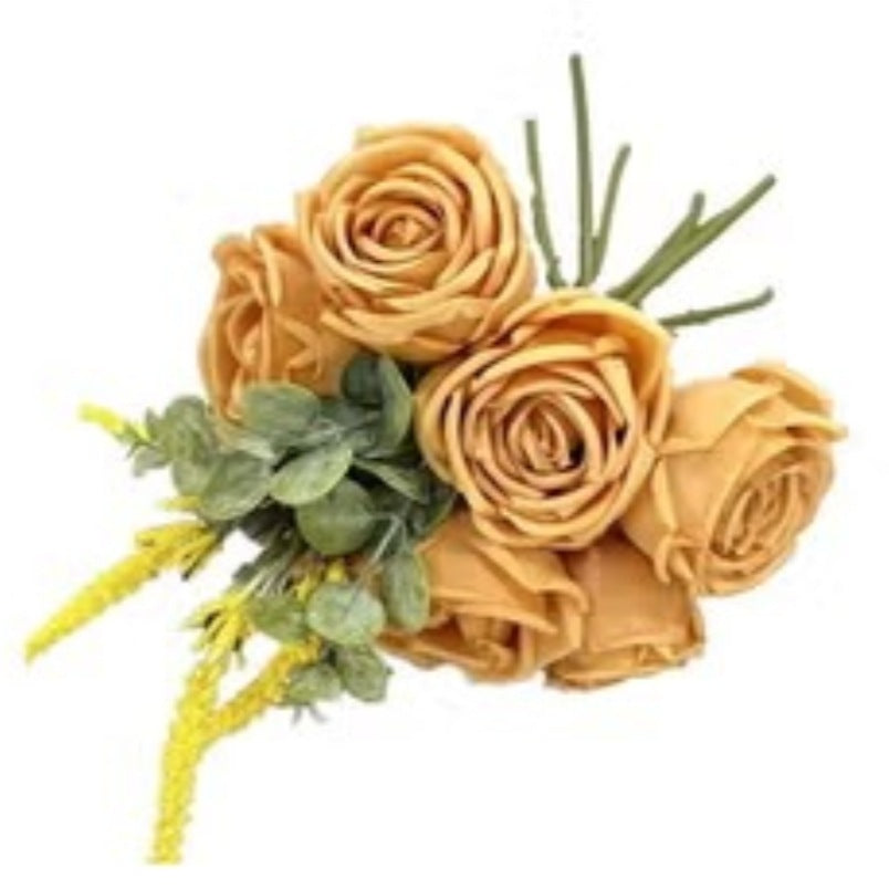 Huitich artificial rose flowers for home decor in soft orange with green leaves and yellow accents