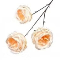 Huitich artificial rose flowers set with three peach and cream colored blooms on long stems