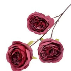 Huitich artificial rose flowers set with three deep red realistic rose blooms on stems