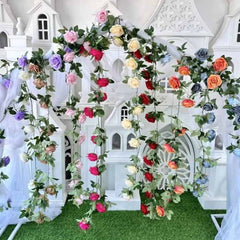 Huitich colorful artificial rose wall decor with cascading flowers and green leaves for home decoration