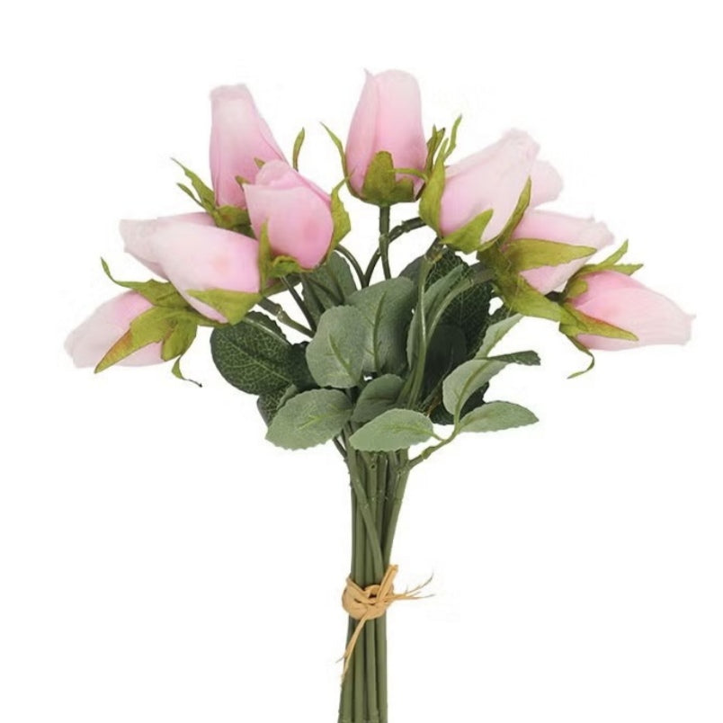 Huitich artificial silk tulip flowers bouquet with soft pink petals and green leaves