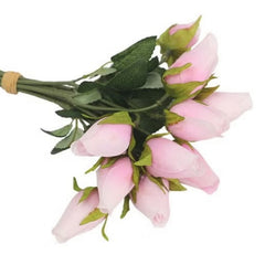 Huitich artificial silk tulip flowers in soft pink with green leaves, decorative bouquet