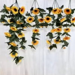 Huitich artificial sunflower wall hanging with vibrant yellow flowers and green leaves for home decor