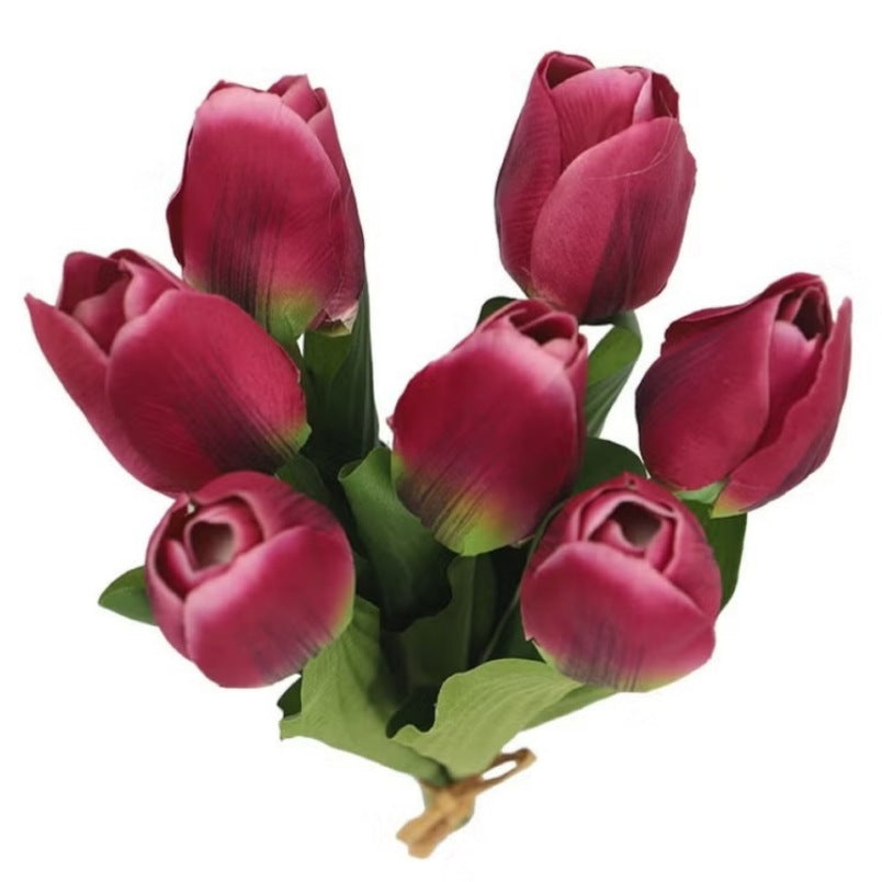 Huitich artificial tulip flowers pink bouquet with vibrant petals and green leaves for decoration