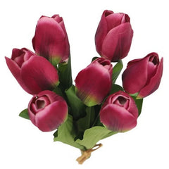 Huitich artificial tulip flowers pink bouquet with vibrant petals and green leaves for decoration