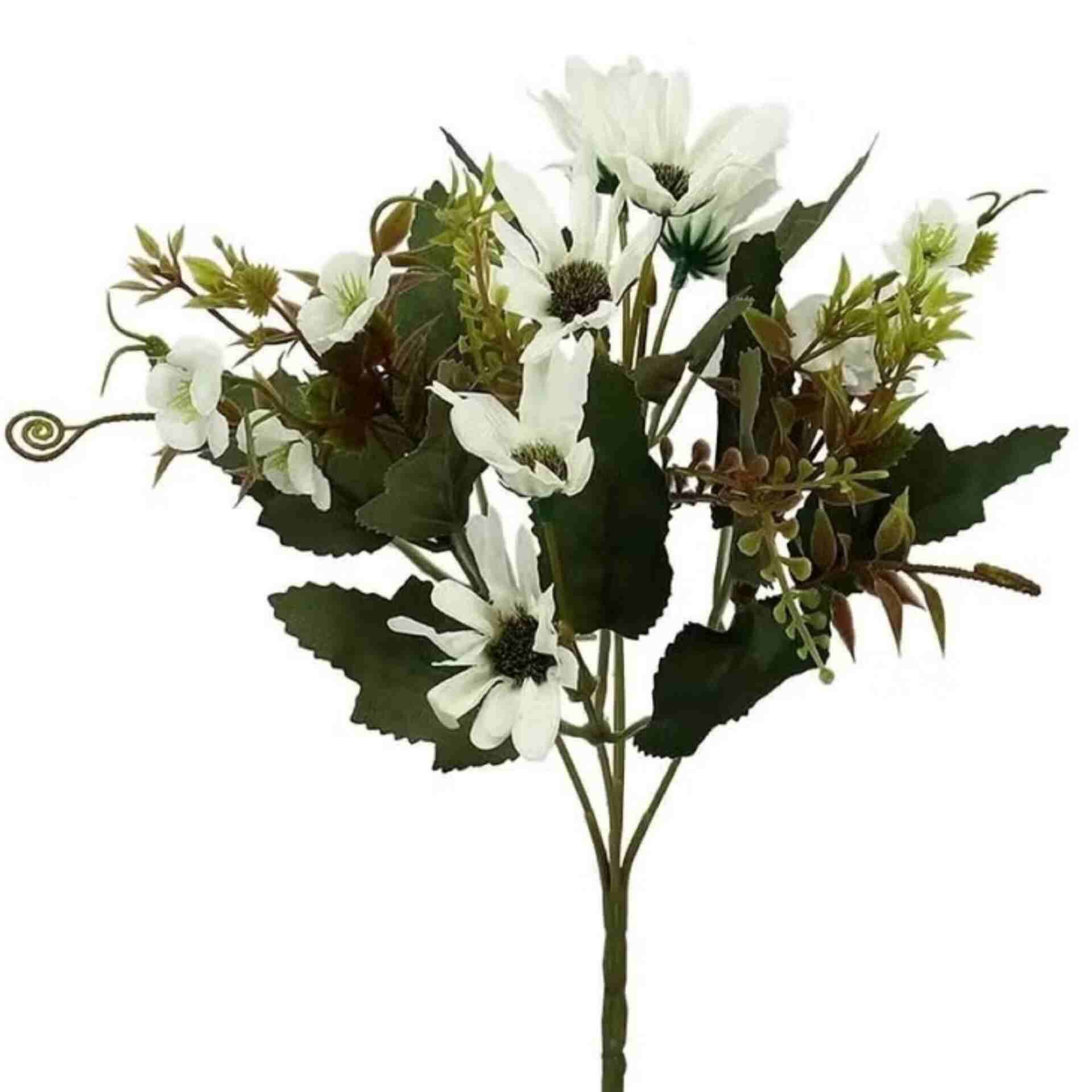 Huitich white silk flower bouquet with green leaves artificial wedding flowers arrangement