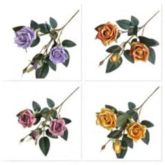 Huitich artificial wedding rose bouquet with purple pink orange and yellow roses and green leaves