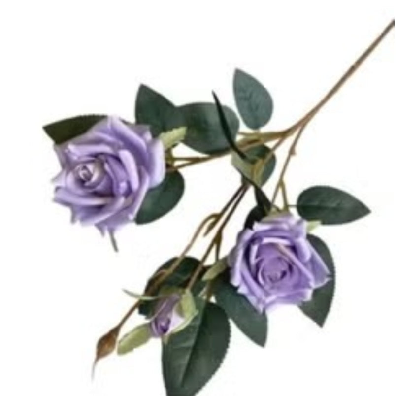 Huitich artificial wedding rose bouquet with purple roses and green leaves on stems