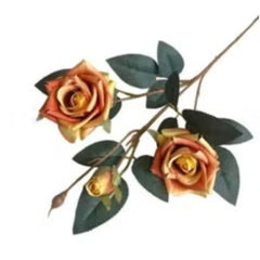 Huitich artificial wedding rose bouquet with realistic orange and yellow roses and green leaves
