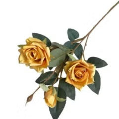 Huitich artificial wedding rose bouquet with yellow roses and green leaves on a long stem