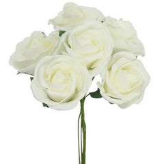 Huitich artificial white rose bouquet with six realistic white foam roses and green stems