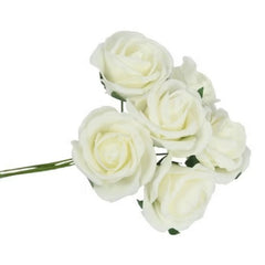 Huitich artificial white rose bouquet with five realistic foam roses and green stems