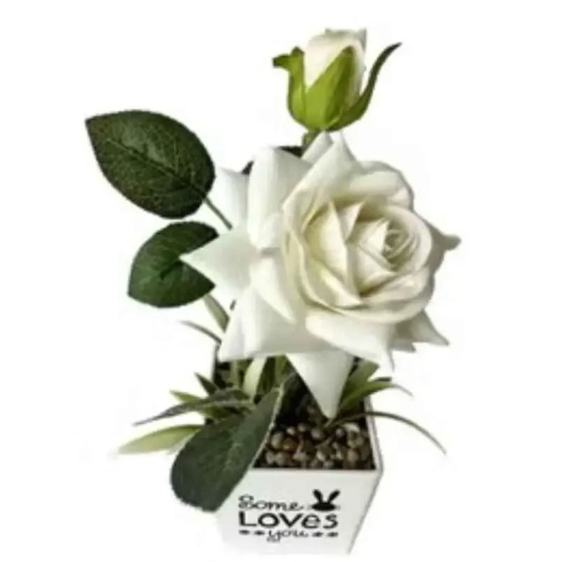 Huitich Artificial White Rose Potted Plant Decor - Mumzar
