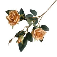 Huitich artificial white rose wedding decor with beige roses and green leaves on stems