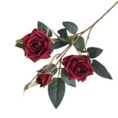 Huitich artificial white rose wedding decor featuring realistic deep red rose bouquet with green leaves
