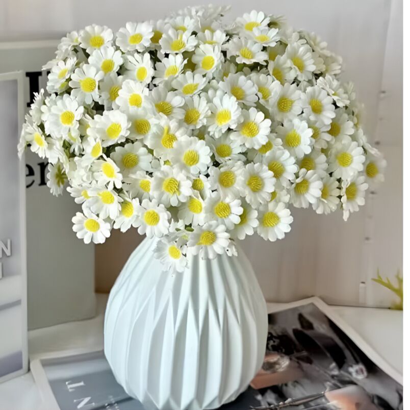 Huitich artificial white wedding flowers arranged in a white textured vase for elegant decor