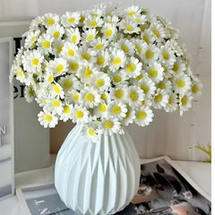 Huitich artificial white wedding flowers arranged in a white textured vase for elegant decor