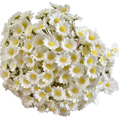 Huitich artificial white wedding flowers bouquet with small white petals and yellow centers