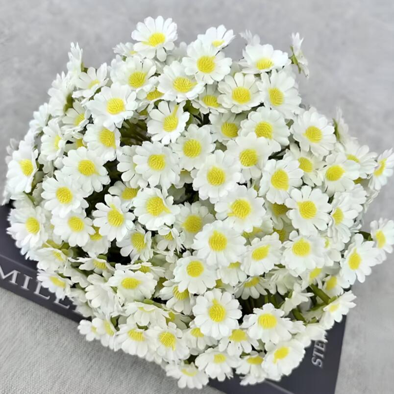 Huitich artificial white wedding flowers bouquet with yellow centers for wedding decor